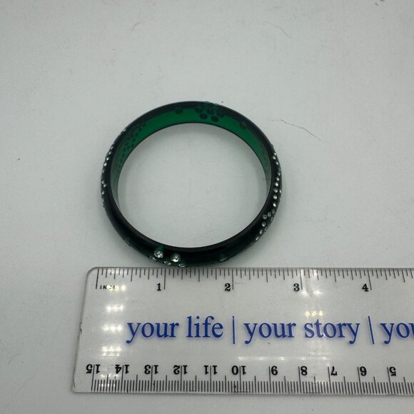 Rhinestone Embellished Green Acrylic Bangle Bracelet - Picture 4 of 4